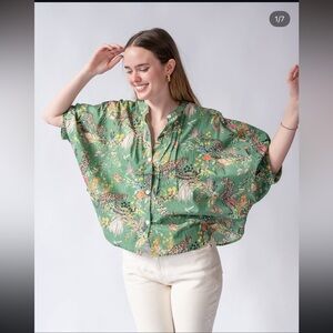 NWT Betsy Olmsted Studio Shirt- Felidae Tree OS 100% Cotton Button Front